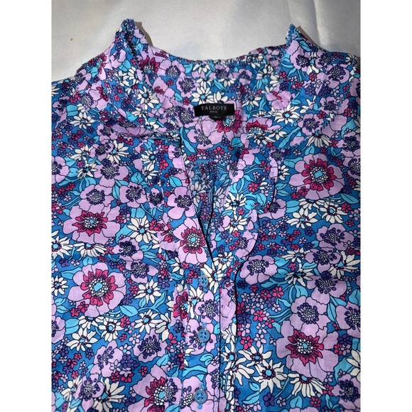 Talbots Petite Floral Cotton Blouse MP Cottagecore Button Front Petite Medium - Picture 5 of 8